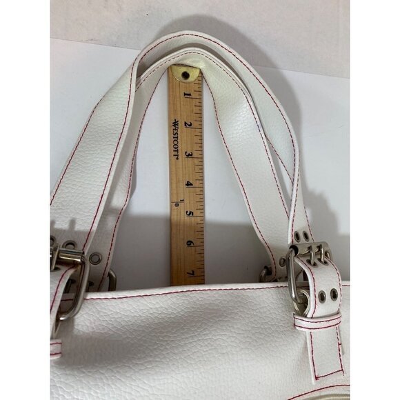 White Shoulder Bag Multiple Compartments Silver Hardware Adjustable Straps NWOT - Picture 9 of 10